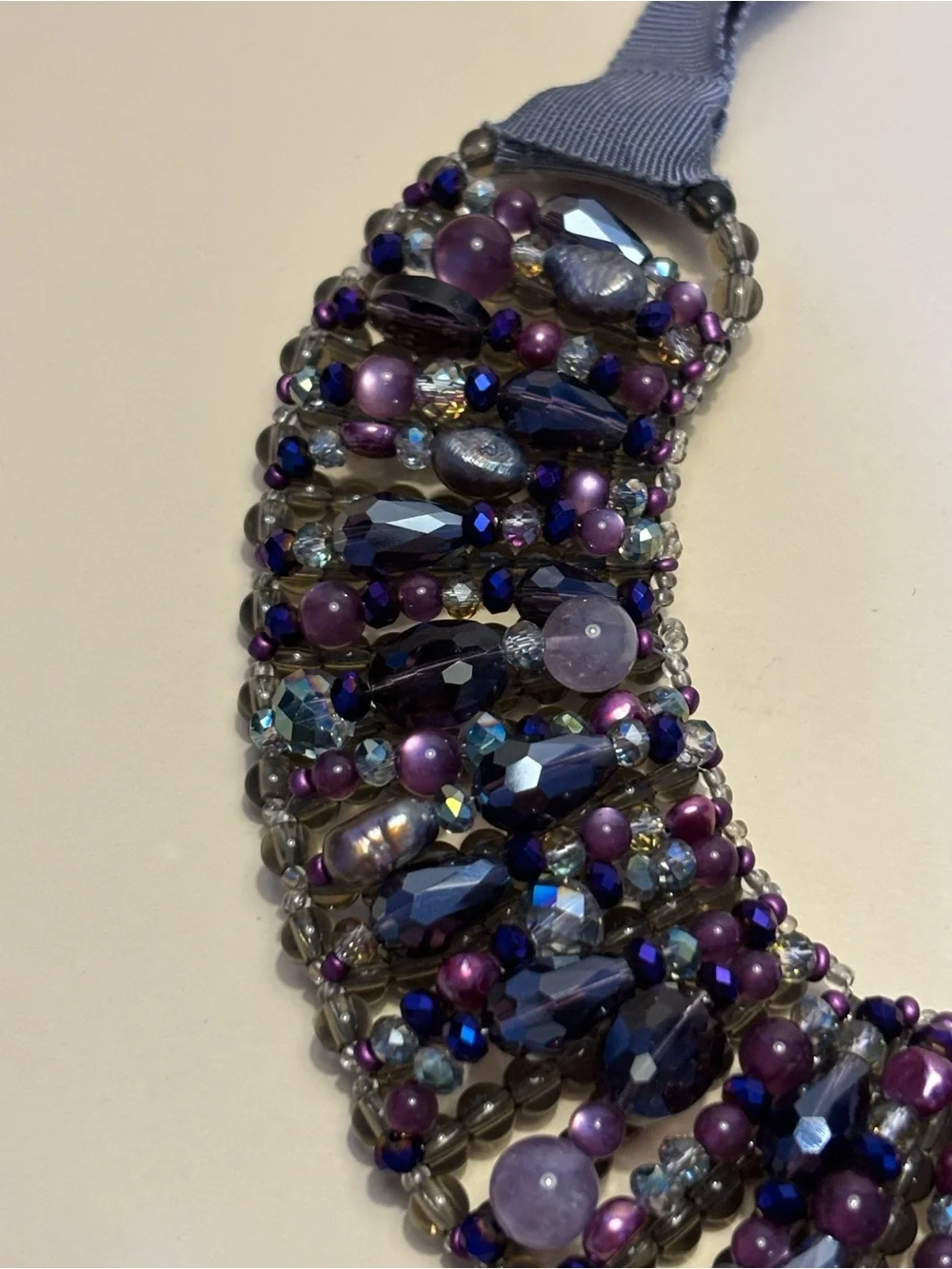 Talbots Purple Beaded Statement Necklace 20”+2”